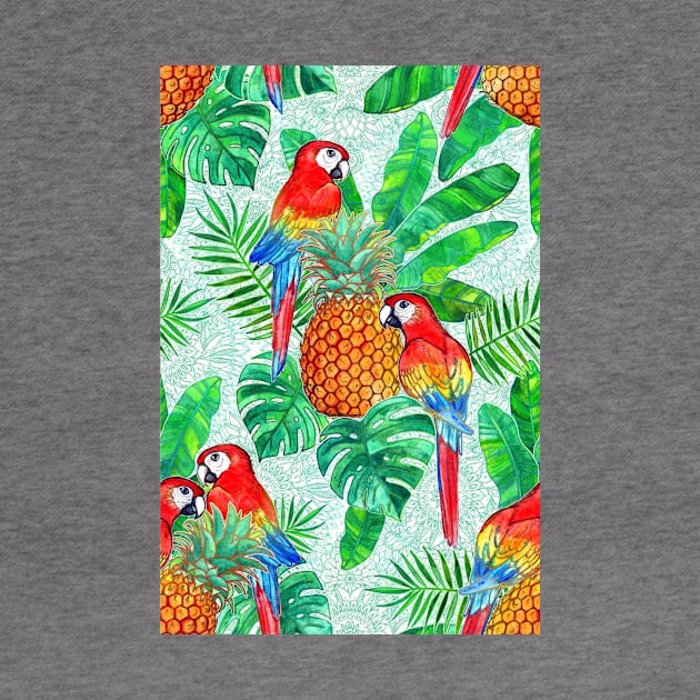 Pineapples and Parrots Tropical Summer Pattern by micklyn